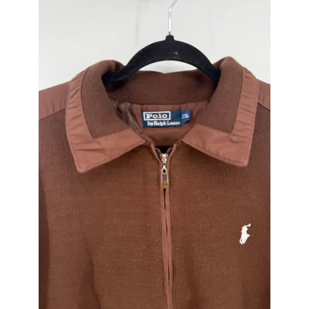 Vintage 90's Polo Ralph Lauren Mens Brown Knit Jacket Heritage Elbow Patch 2XL